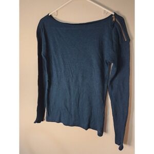 Ann Taylor‎ Long Sleeve Navy Blouse Size XS Cotton EUC zipper shoulder 2010 era